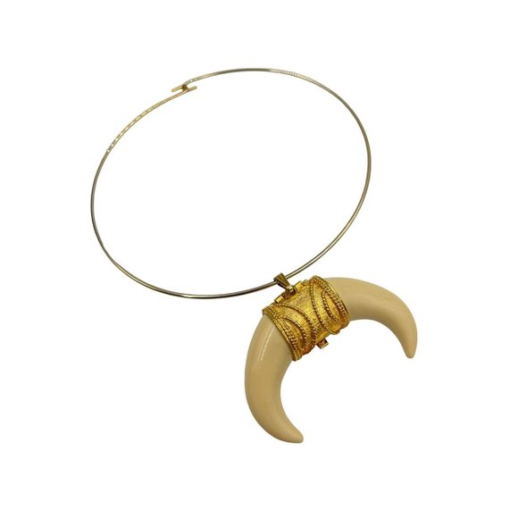 Vintage Solid Perfume Compact Pendant Necklace Faux Tusk with Gold Tone Bail - Picture 1 of 7